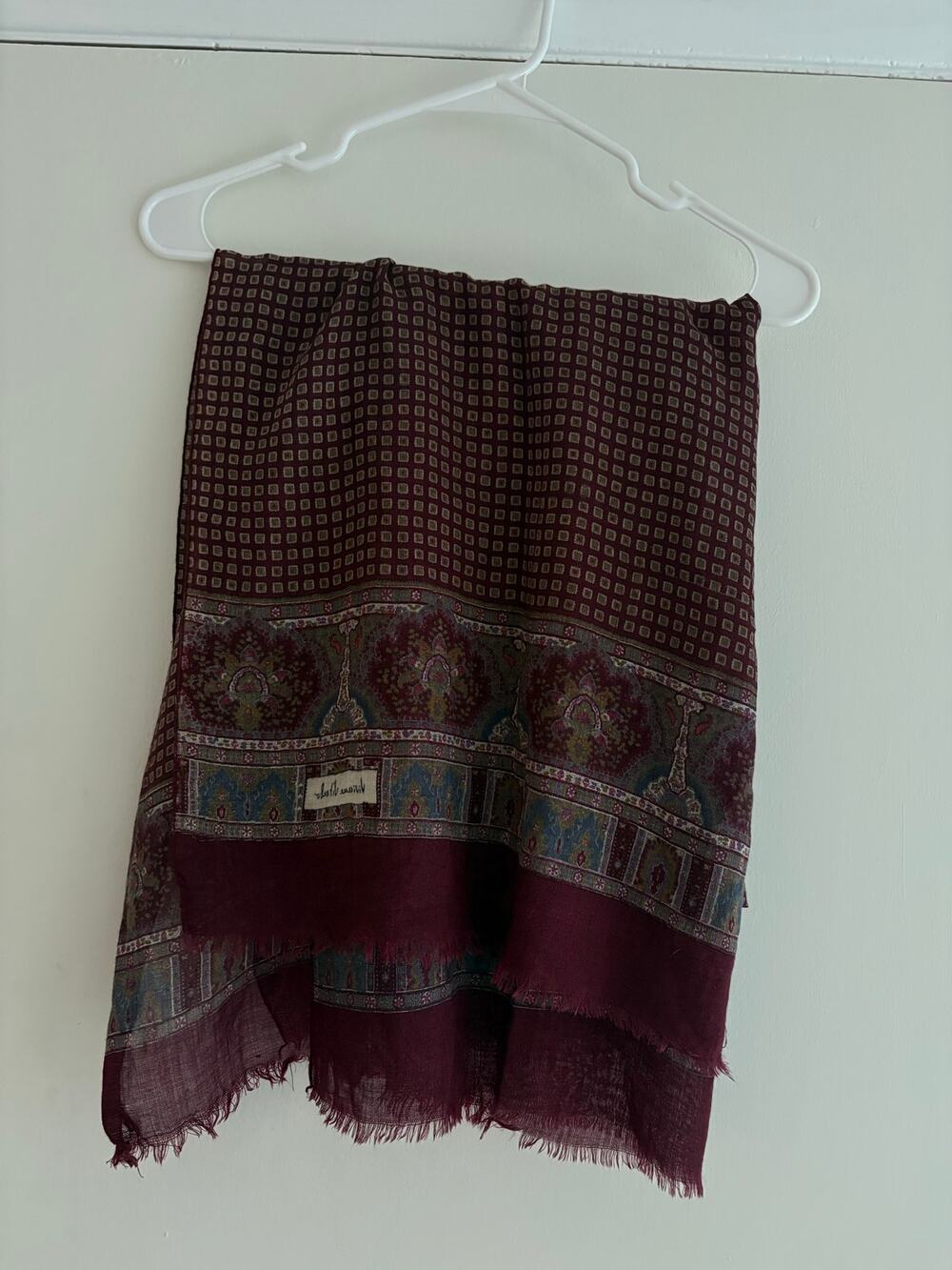 Vintage Viviane Viterbo Paisley Scarf Wrap Burgundy Boho French Designer